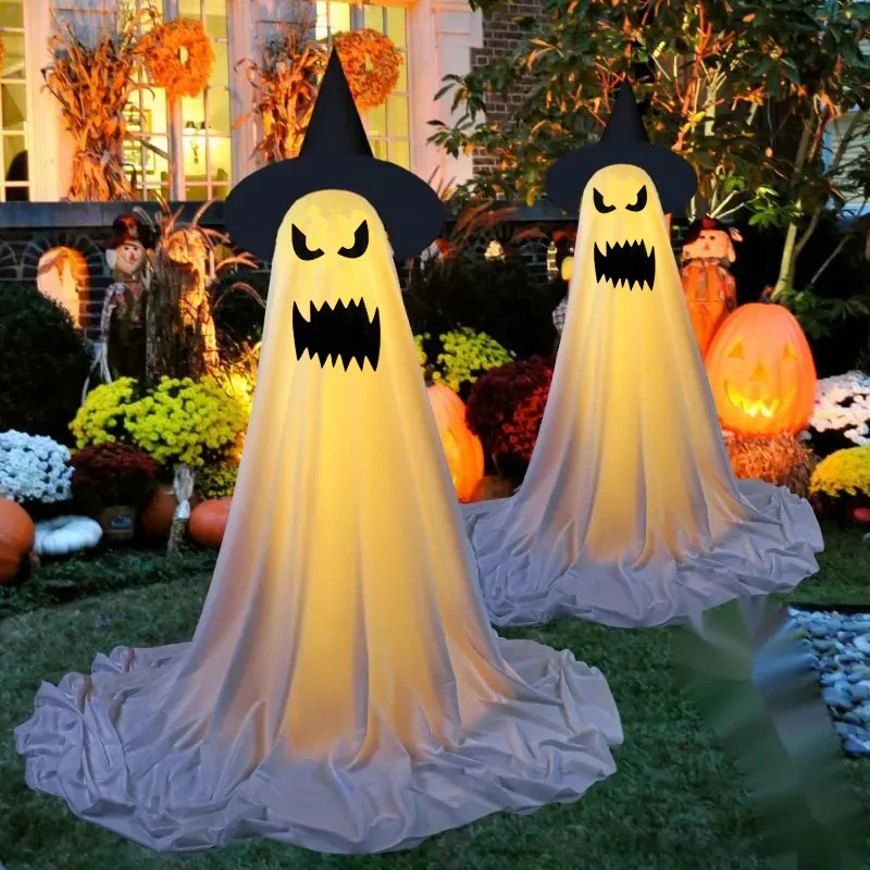 Halloween Spooky Ghost Decor With String Lights Led Glow Ghost Front Porch Patio Scary Standing Ghost Halloween Deco Outdoor