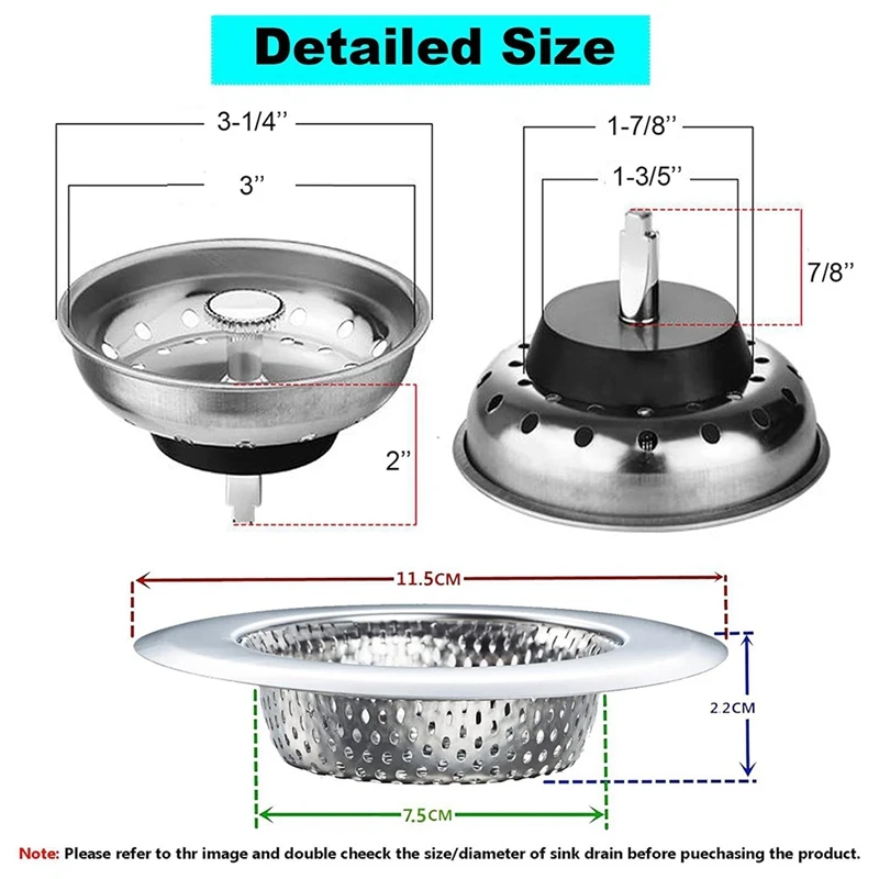 주방 싱크대 채반 스토퍼 콤보 바구니 교체, 내구성 있는 주방 청소 브러시, 3-1/2 인치 배수구, 보너스 3 개, 2 개