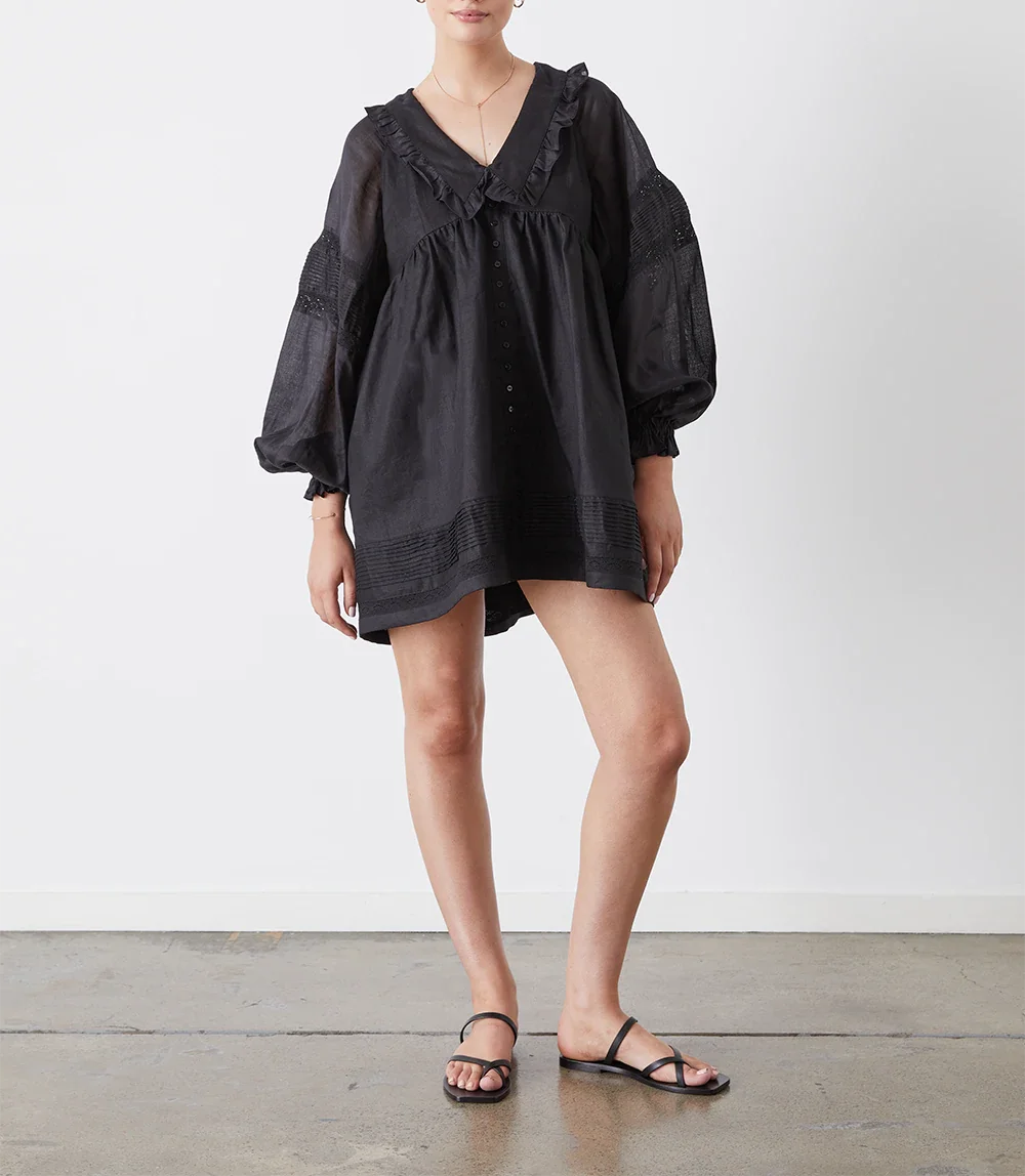 

Летнее женское льняное платье с длинным рукавом, свободное, с V-образным вырезом, рукавами-фонариками, миниатюрное, милое, стройнящее, высококачественное, в стиле кукольного платья