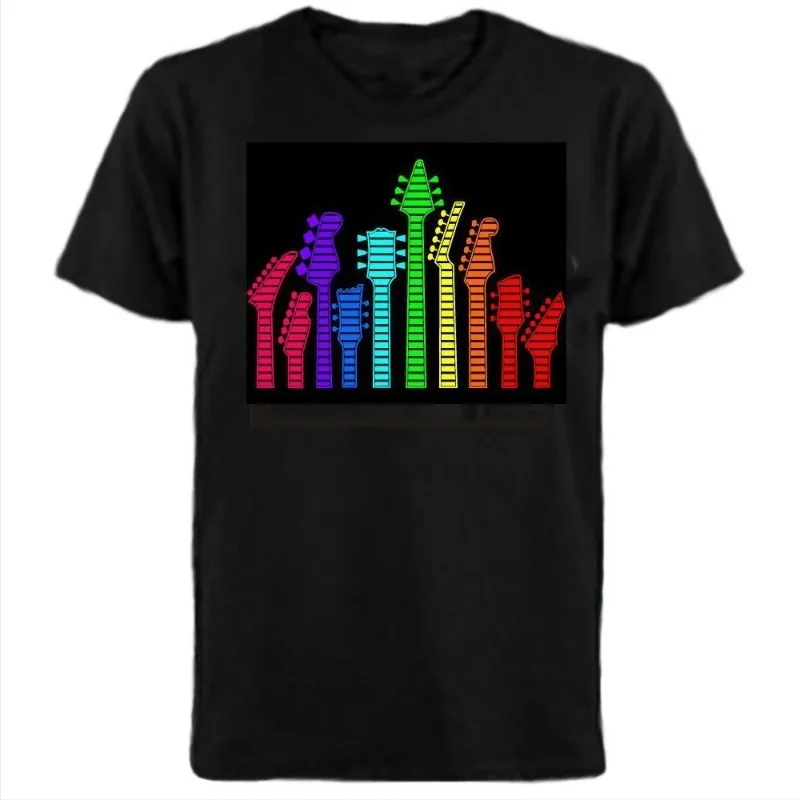 LED الصوت المنشط تضيء تي شيرت EL توهج المحملة رجل إمرأة فضفاض عادية كم قصير ملابس الحفلات الجدة الرسم تتجه #2