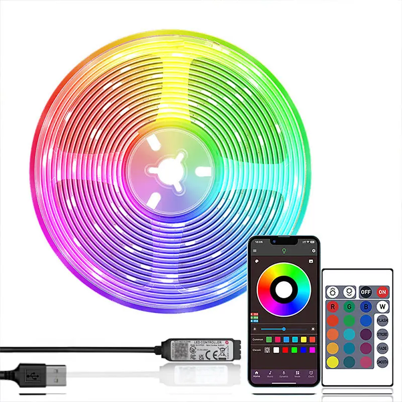 أضواء شريطية LED RGB مع جهاز تحكم عن بعد - 16 لونًا، و4 أوضاع ديناميكية، والتطبيق والتحكم بالأشعة تحت الحمراء للتلفزيون وغرفة النوم والمسرح المنزلي