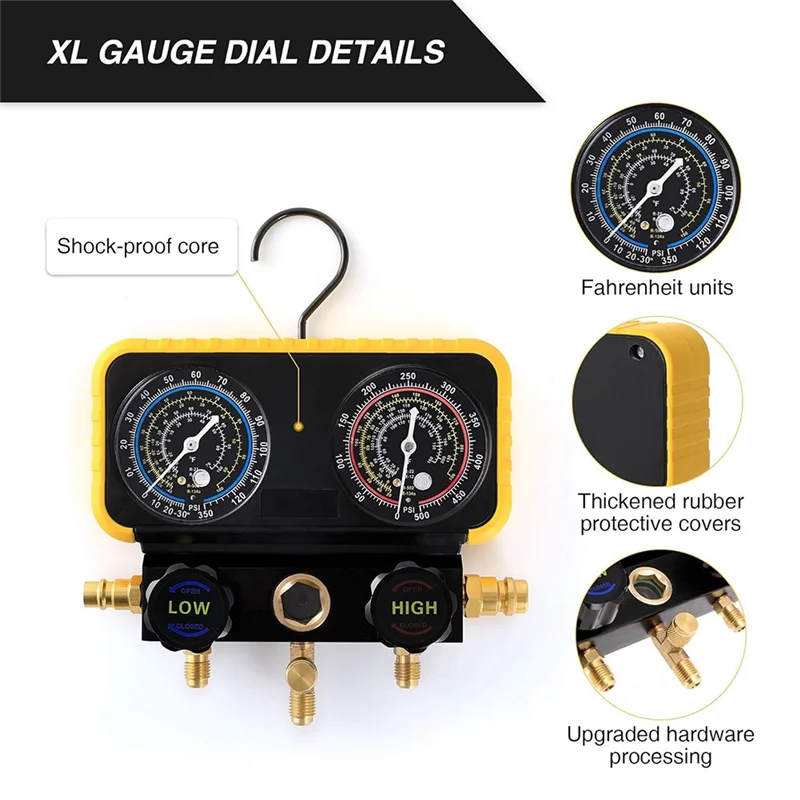 

NEW-AC Manifold Gauge Set For R134a R12 R22 R502 Refrigerants, Automotive AC Gauge Set, Precision Refrigerant Gauge Kit