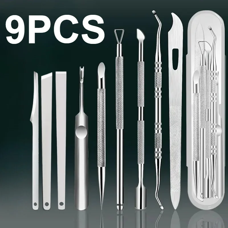 Ensemble de dissolvant de cuticules en acier inoxydable, outils de manucure et de pédicure inodores, lime à ongles, polissage des ongles pour usage domestique et en Salon, 1/9/10 pièces