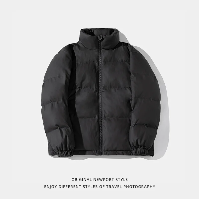 

American New Fashion Winter 2025 Men's Solid Color Stand Collar Long Sleeve Casual Trendy Loose Cotton Padded Jacket Male Coats
