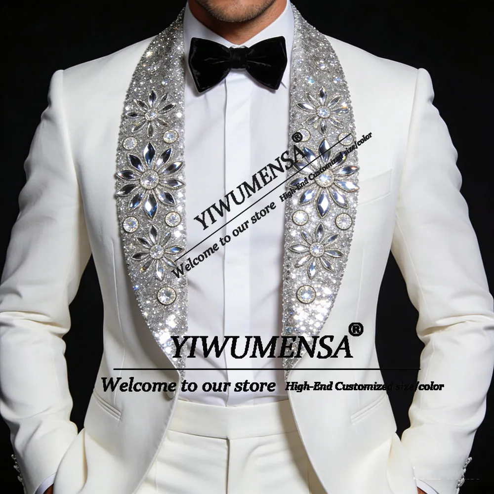 

Роскошные свадебные костюмы для жениха с вышивкой стразами, приталенные блестящие пиджаки с пайетками, нарядная одежда для выпускного вечера, индивидуальный пошив, мужская официальная одежда