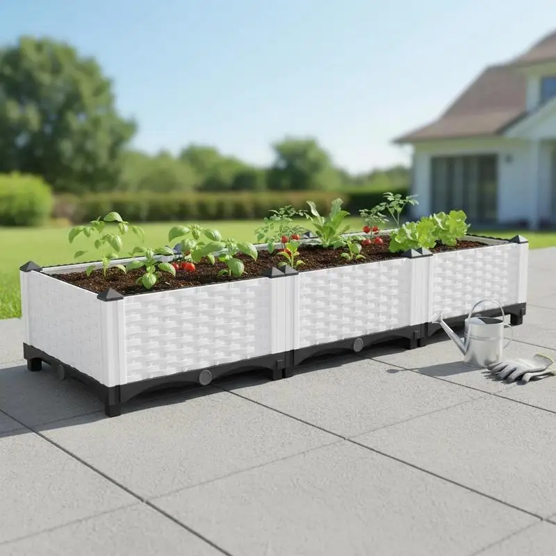Potager surélevé 120x40x23 cm. Fabriqué avec des matériaux robustes et durables, idéal pour la culture de fleurs, de verdure et de légumes.