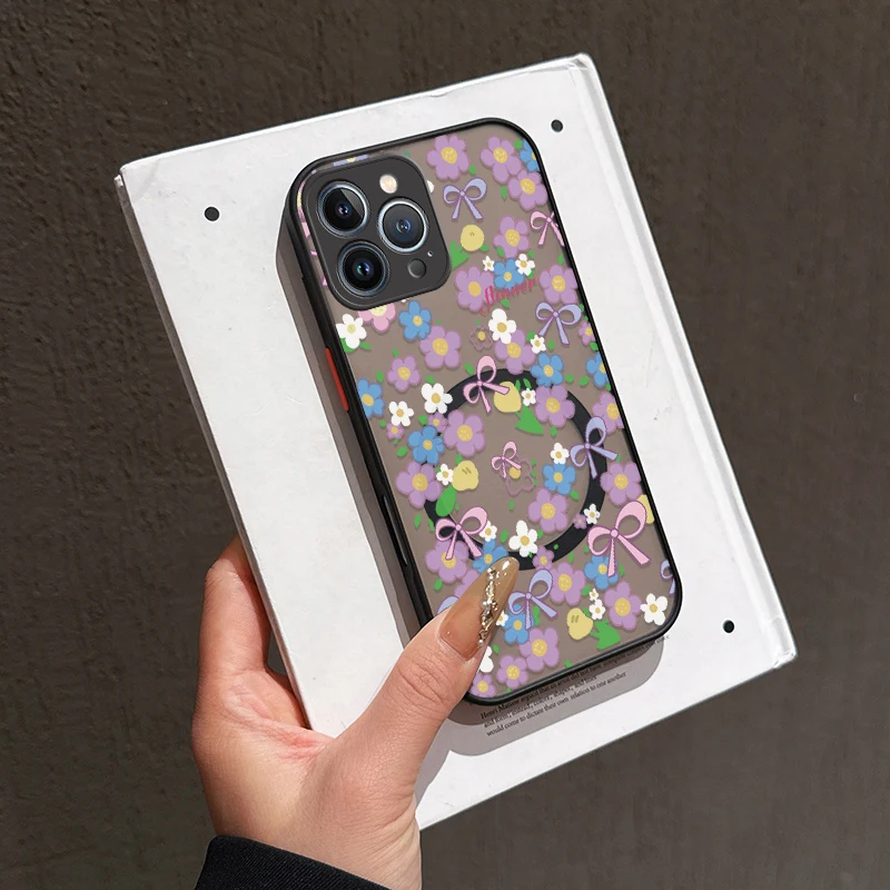 Funda de teléfono transparente con nudos y lazo de flores para iPhone 17 Air Pro 16 15 14 13 12 Pro Max 11 XR XS para Magsafe, funda de silicona suave magnética