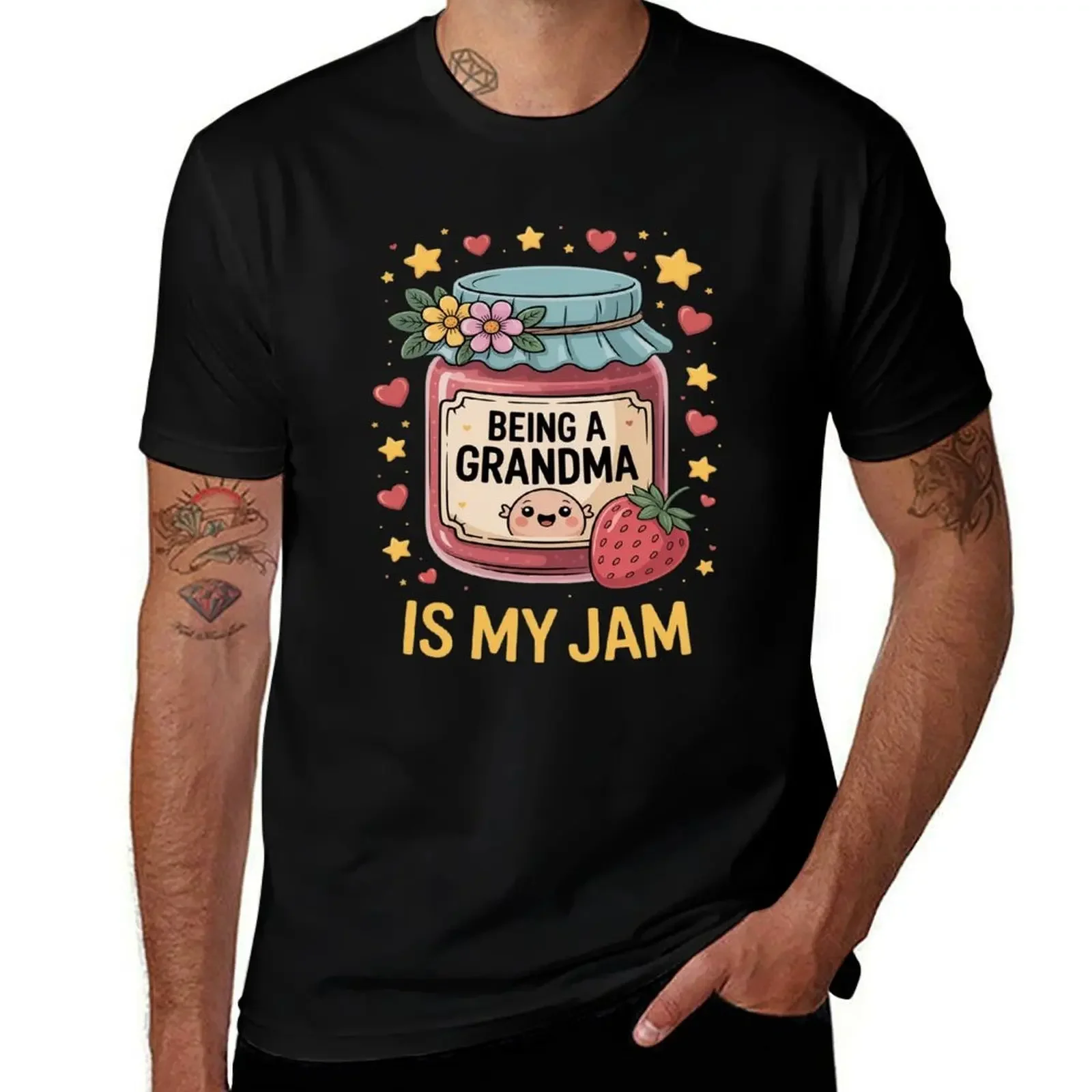 

Cute Being a Grandma Is My Jam Strawberry Jam Jar T-Shirt shirts graphic tees anime custom t shirt mens big and tall t shirts