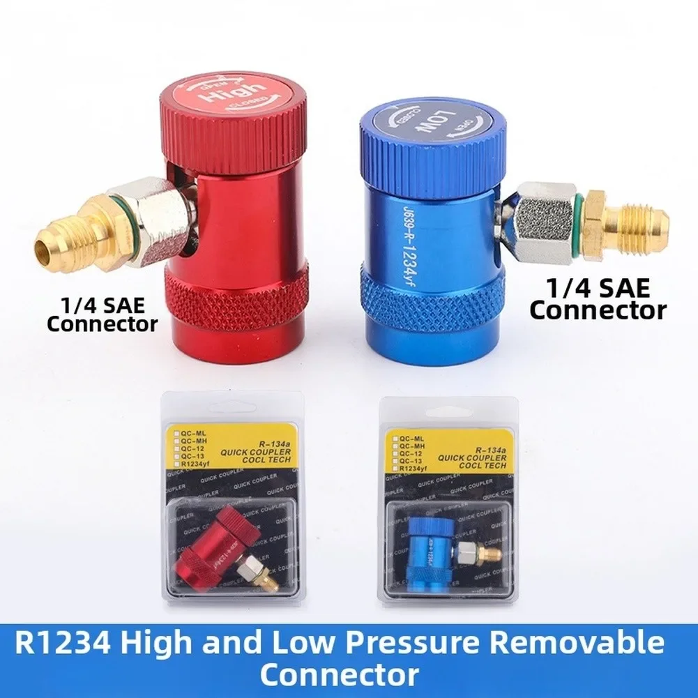R134a For R1234yf Quick Coupler Set 1/4 Inch Thread Adjustable Flow Control Knob High Low Side Valve For Car Air Conditioner Kit