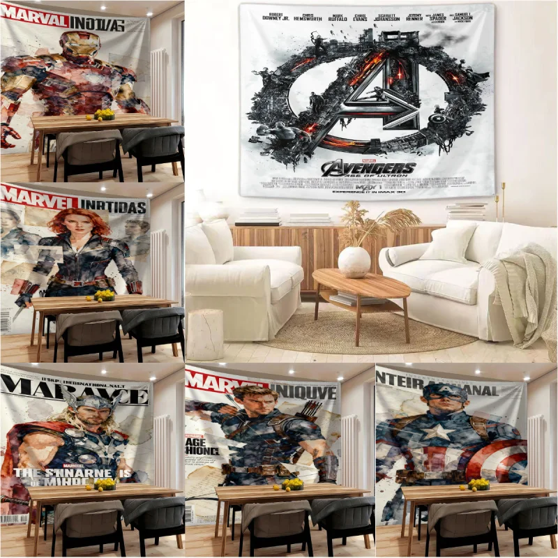 

Гобелен с изображением Мстителей Marvel, настенный декор в акварельном стиле, модный декор на тему кино, доступны различные узоры