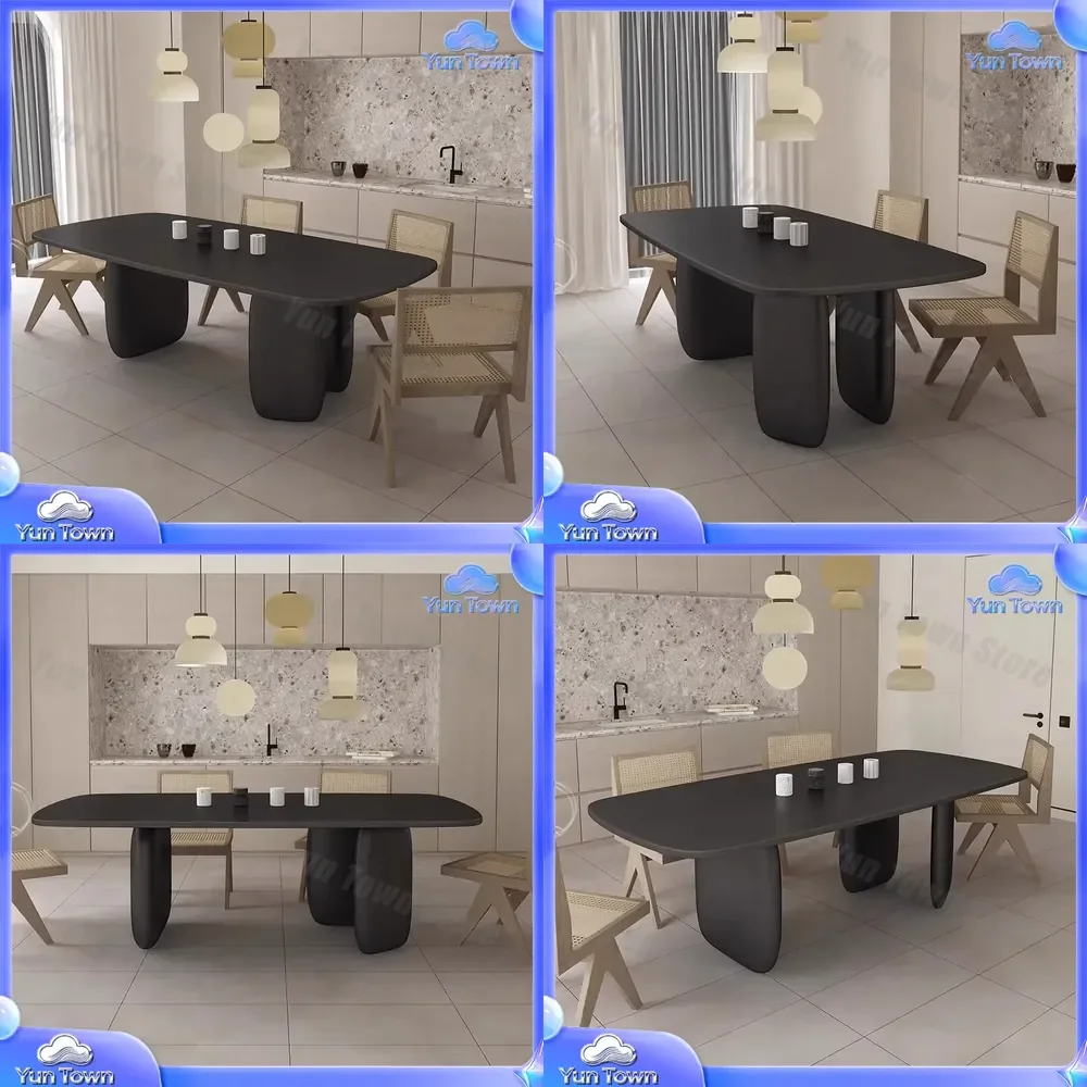 High-End Oval Solid Wood Dining Table for Medieval Style Small Apartment Light Luxury Long Table Simple Wabi-Sabi Wind