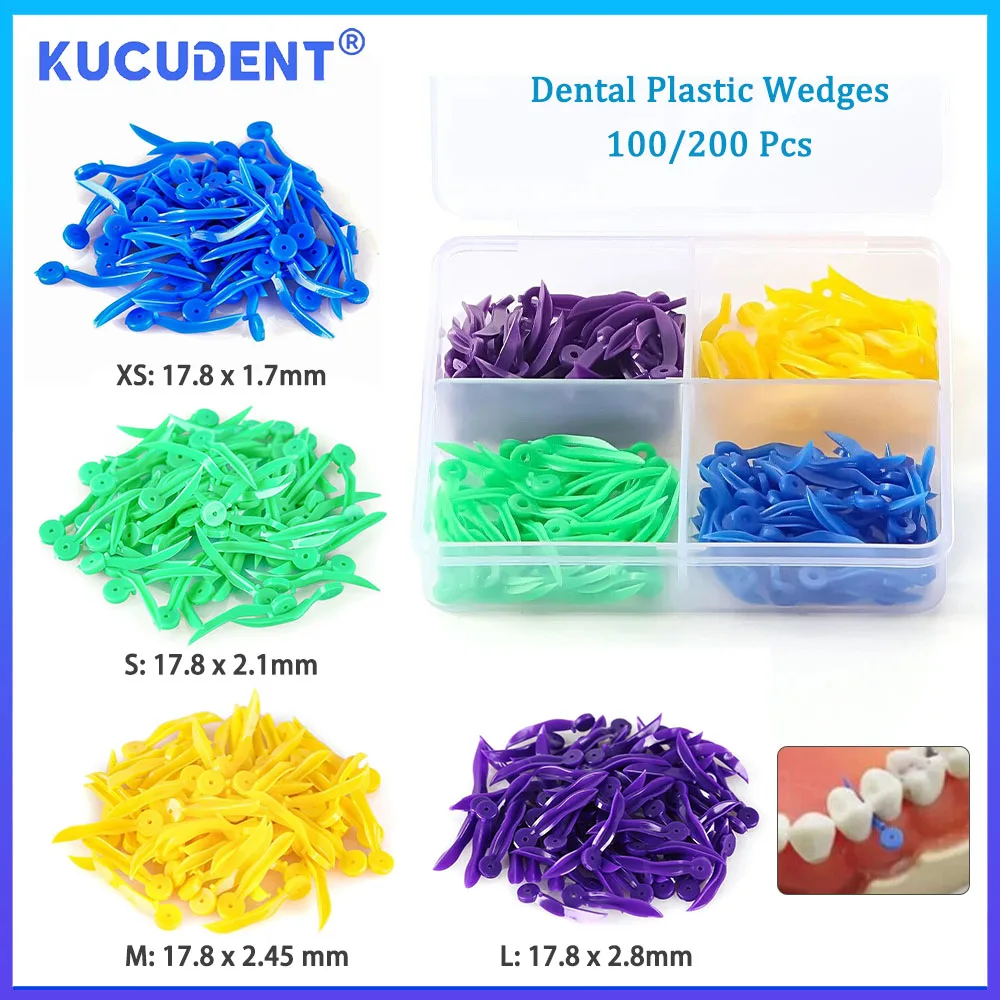 KUCUDENT 100/200Pcs Dental Medical Plastic Wedges Arc Concave Design Diastema Disposable Tooth Gap Wedge With End Circular Hole