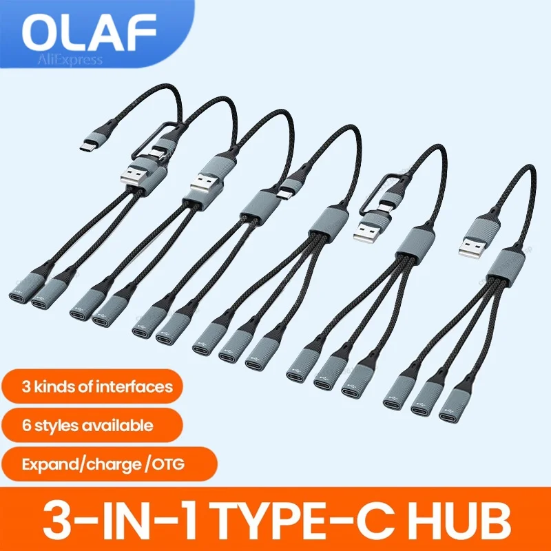 

OLAF USB/Type C HUB Splitter Connector USB C Multiple Port Adapter OTG Data Transfer Charging HUB Splitters For U Disk Reader