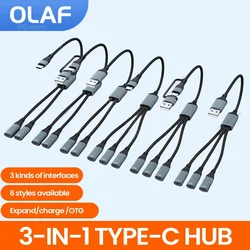 OLAF USB/Type C HUB Splitter Connector USB C Multiple Port Adapter OTG Data Transfer Charging HUB Splitters For U Disk Reader