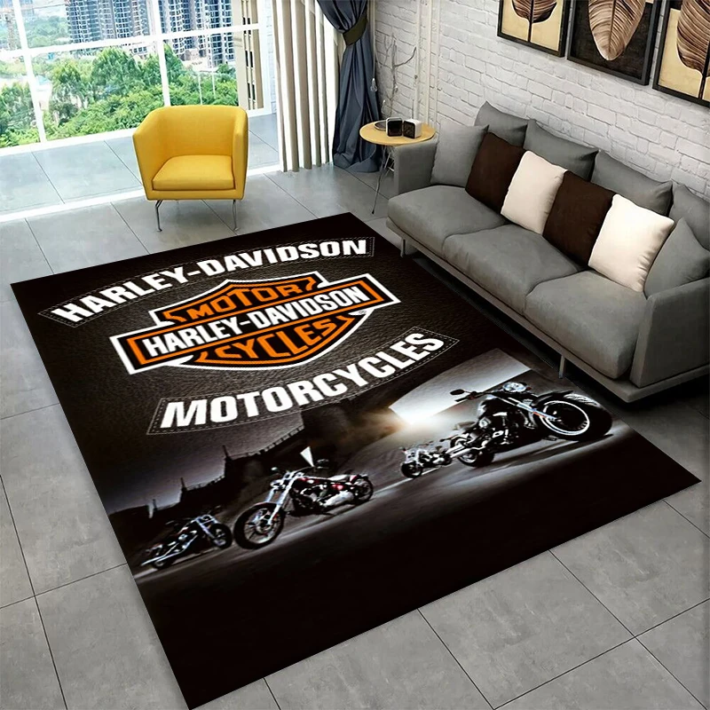 3D Retro H-Harleys Racing Car MOTO Carpet Rug for Home Living Room Bedroom Sofa Doormat Decor,Area Rug Non-slip Floor Mat Gift view 4