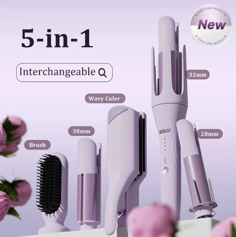

【Fashionable】2026 New Single Barrel Or 5 In 1 Interchangeable Automatic Hair Curler Portable Electric Curling Iron Rotating Curl