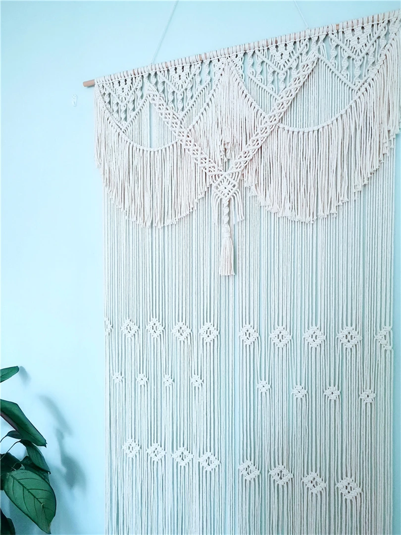 Nordic Handwoven Macrame Curtain  Wall Hanging Bohemian Tapestry for Boho Decoration Elegant Pendant Tassel Wedding Tapestry