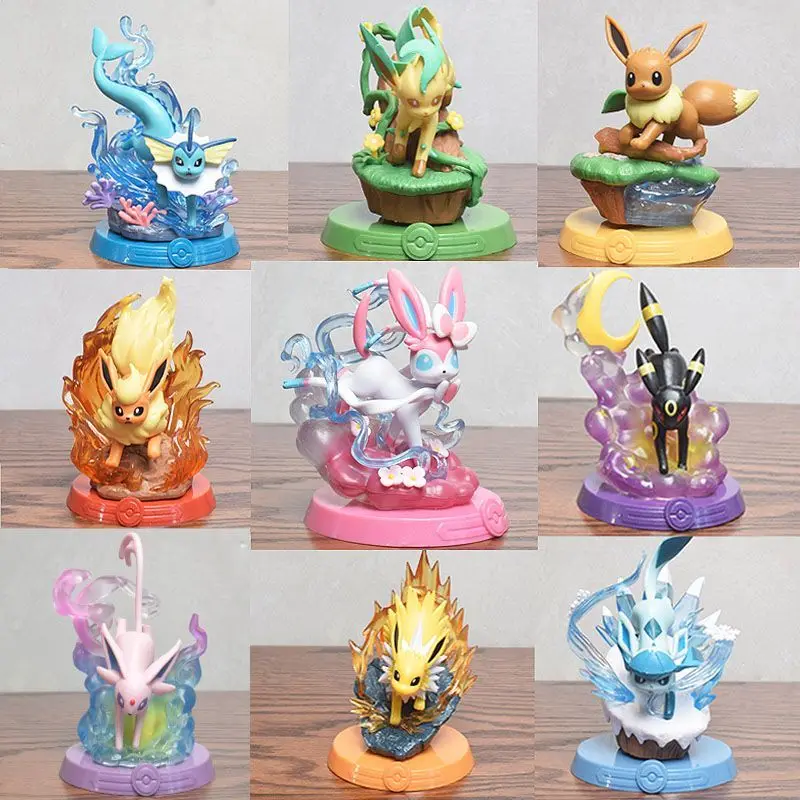 9-stijlen Pokemon Eeveelution figuurset, compleet Espeon Sylveon Glaceon Vaporeon Umbreon Flareon modelcollectie beeldje speelgoed
