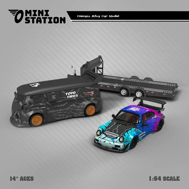 

Mini Station 1:64 RWB 964 43 Ken Block / Targa Block43 Trailer Set Diecast Model Car