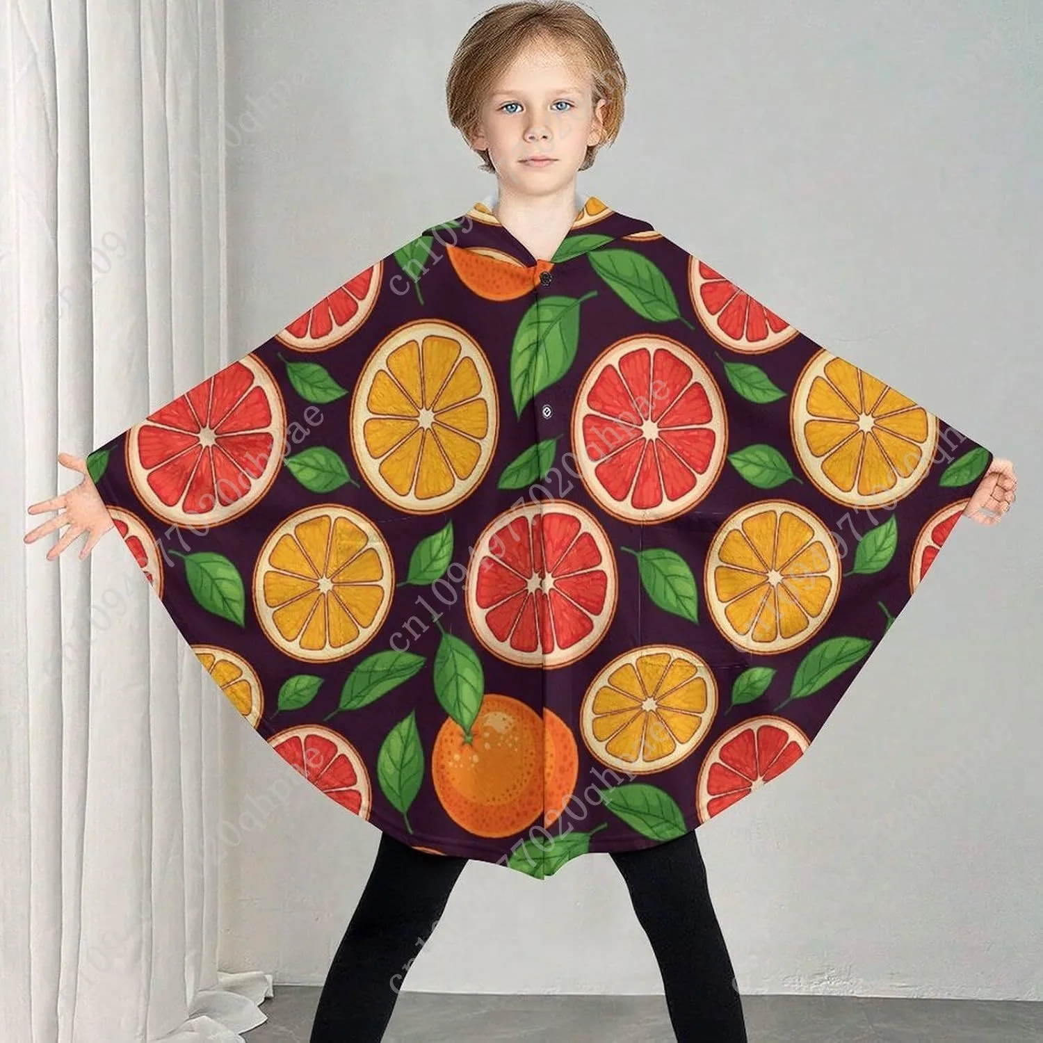 سترة بطانية مريحة من الفلانيل، شرائح فواكه على هوديي داكن كبير الحجم مع جيوب للأطفال والمراهقين #2