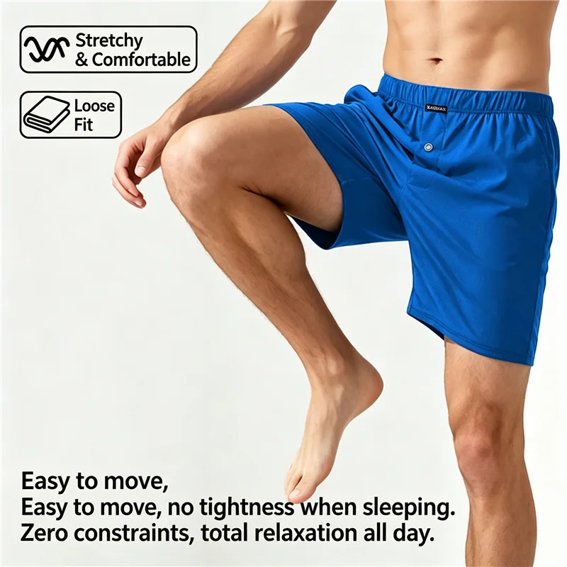 Men's Ice Silk Boxer Shorts, Breathable Loose Sleep Shorts, Quick Dry Elastic Casual Home Pants for Summer