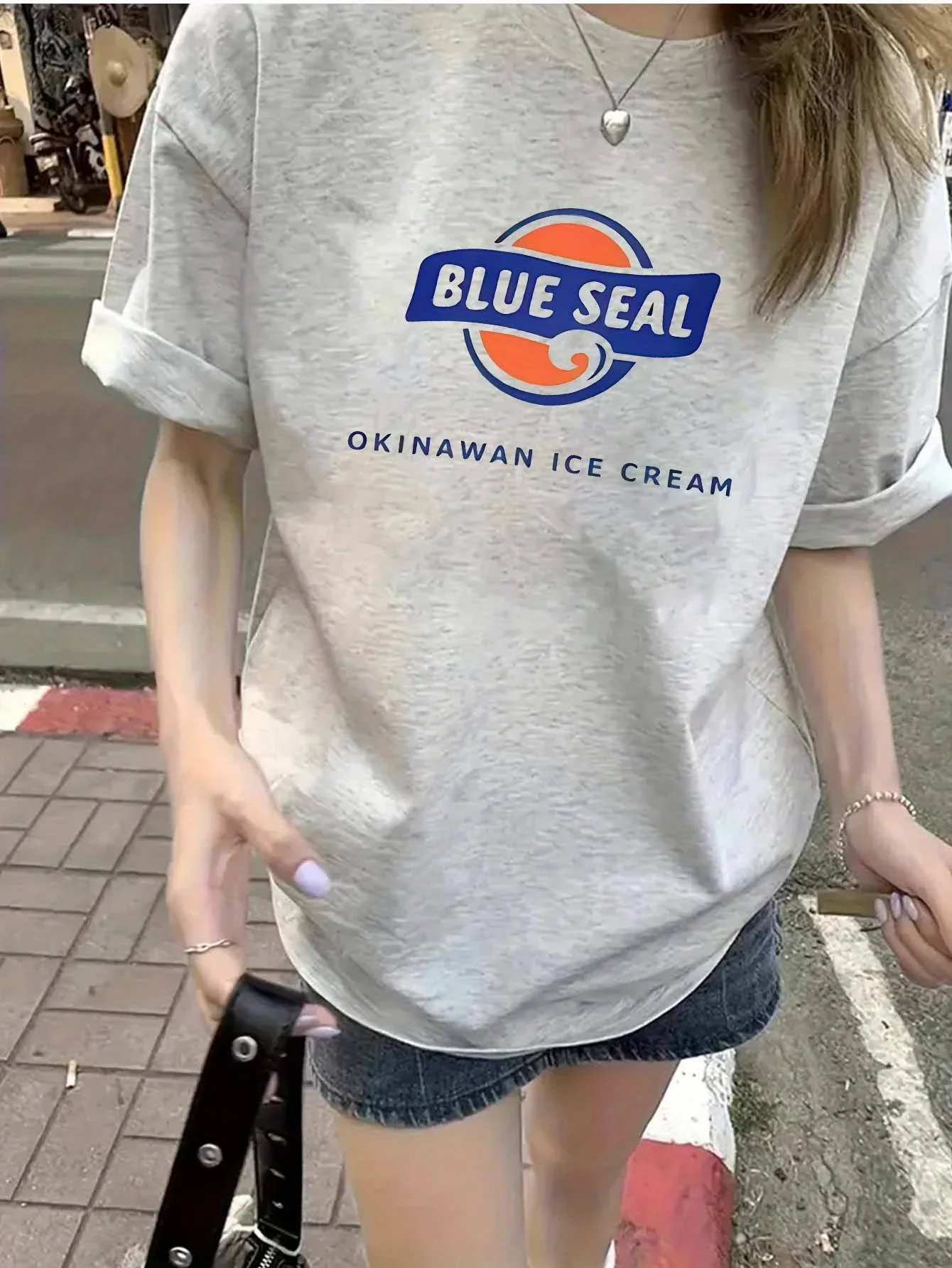 2025 mode été coton bleu sceau dessin animé impression femmes T-shirts col rond mignon Y2K styles surdimensionné décontracté haut ample