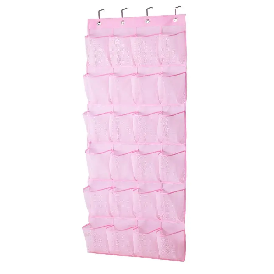 

Органайзер для детской обуви, розовый, для декора комнаты, подвесной на дверь, для хранения в детской, над шкафом, дышащий, 24 больших сетчатых кармана