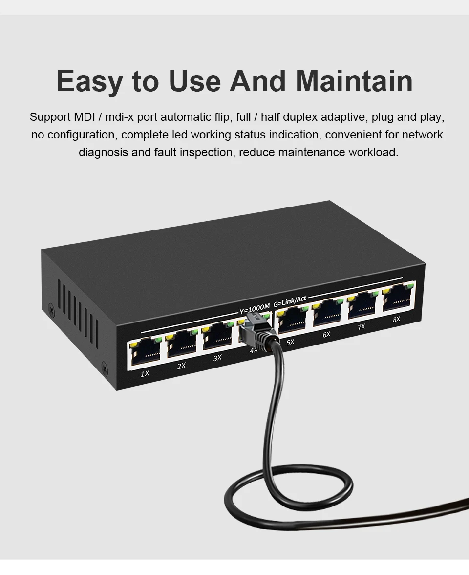 5/8 RJ45 Poorten Gigabit Switch Ethernet hub Smart Switcher Hoge Prestaties 1000Mbps Netwerk Switch RJ45 Hub Internet Injector