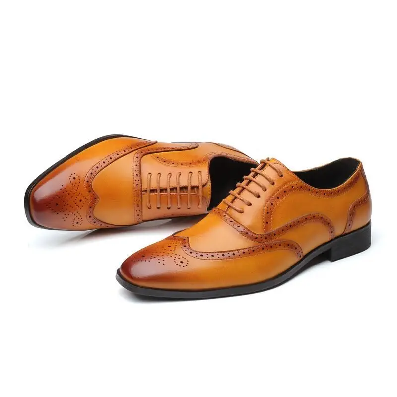 Men\'s Classic Retro Brogue Shoes Mens Lace-Up Leather Dress Business Office Flats Men Wedding Party Oxfords EUR Sizes 38-48