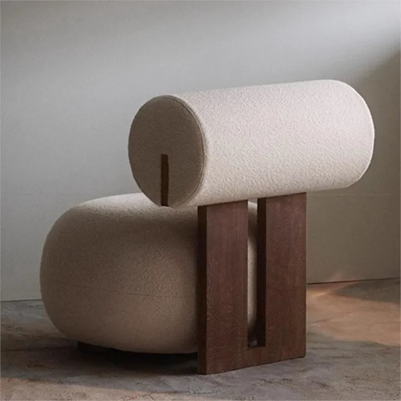 Sofá de madera maciza de estilo nórdico moderno, silla individual de ocio, sala de estar, perezoso, forro polar de cordero, hipopótamo