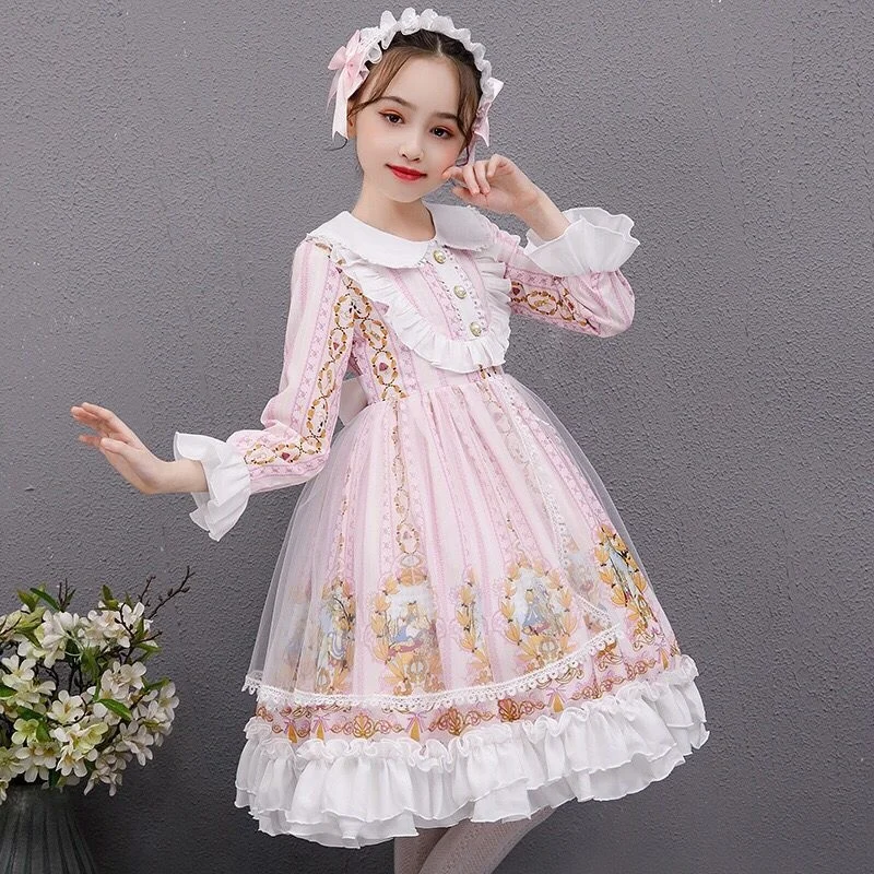 Summer Lolita Child Costume Clothes Girls Casual Midi Dress Children Dresses For Teens Party Princess Sundress 12 13 15 Year Old