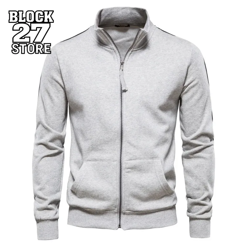 

Harajuku Мужская осенне-зимняя хлопковая толстовка с воротником-стойкой на молнии и длинными рукавами, повседневная универсальная куртка-кардиган с цветными блоками