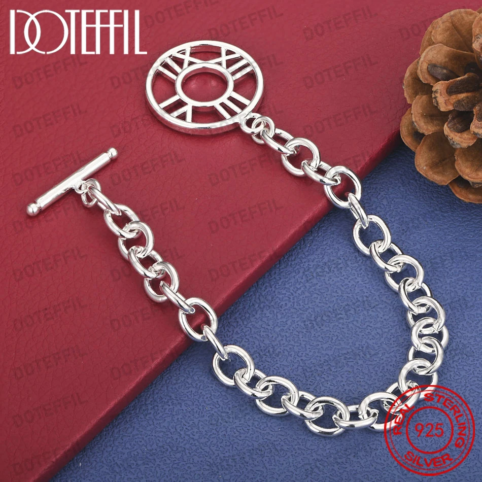 925 Sterling Silber 8-Zoll Zartes Armband mit Römischen Ziffern und OT-Verschluss für Männer und Frauen, Partygeschenk, Schmuckzubehör