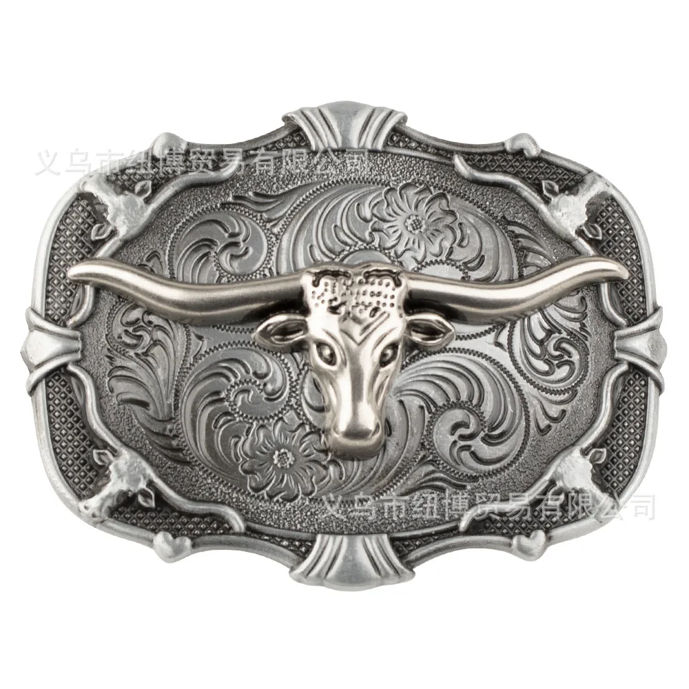 Vintage Western Denim Boots Belt Buckle Alloy Cow Head