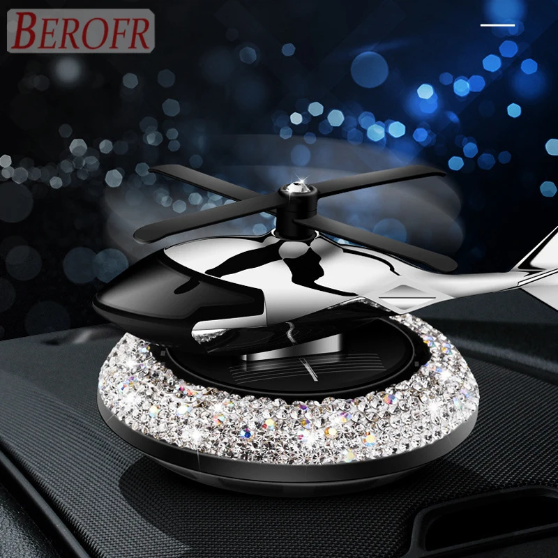 Air freshener car perfume aromatherapy car deodorant fragrance lasting solar diamond-encrusted helicopter 360-degree rotating ca