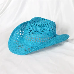 Solid color hand-woven cowboy hat hollow design man and women can wear outdoor beach vacation sun hat INS Hot Style cowboy hat