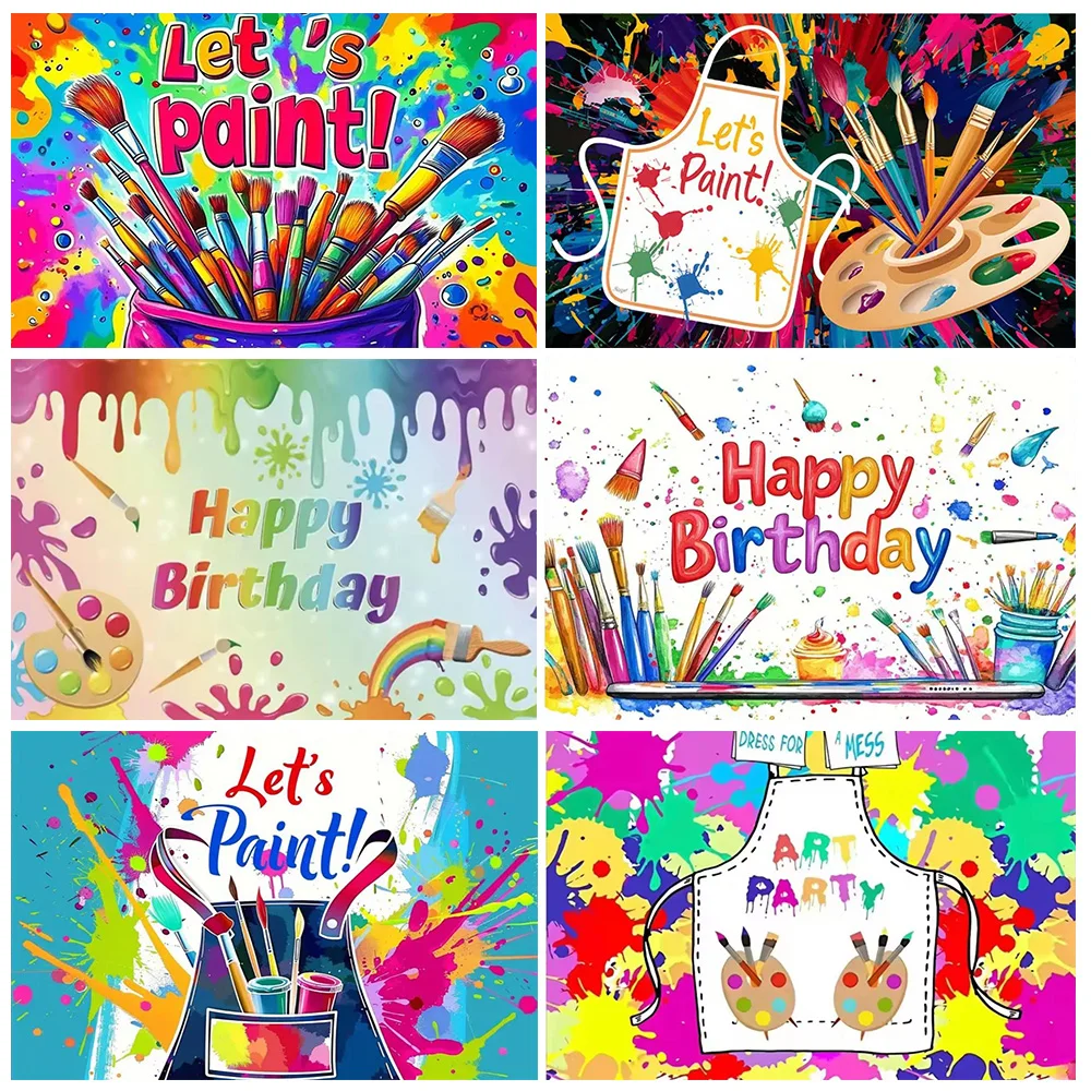 

Let's Paint Backdrop Supplies Graffiti Splatter Theme Background Banner Art Painting Birthday Party Decorations Photography Prop