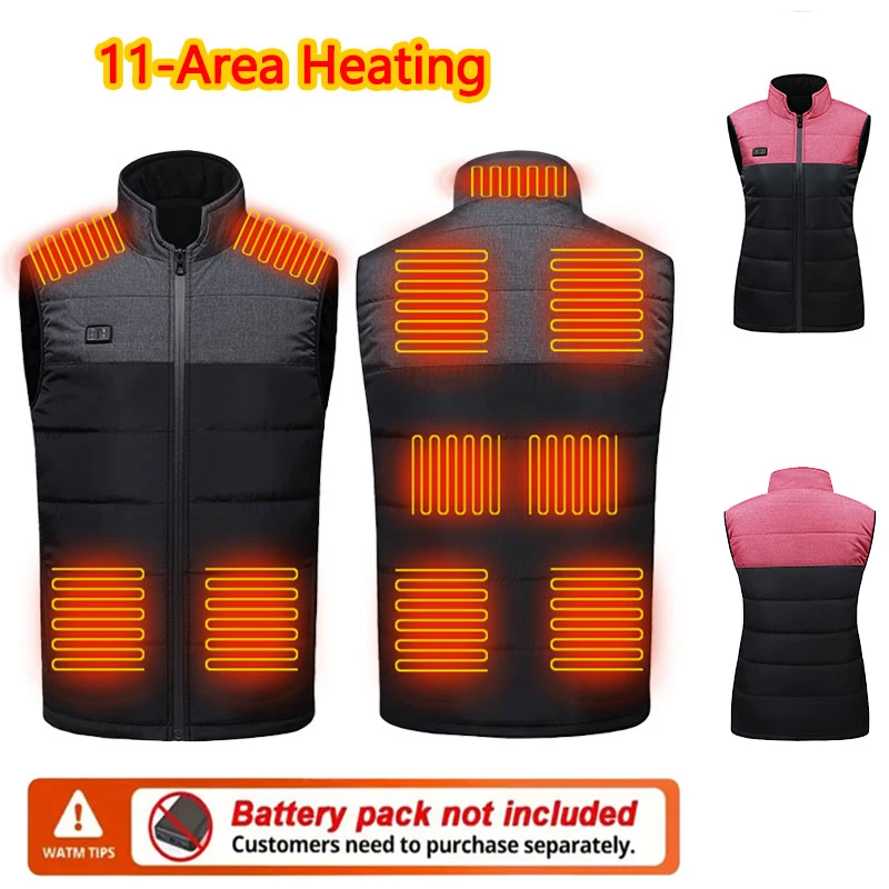 

11-зонный жилет с подогревом и воротником-стойкой, зимний уличный мужской теплый жилет с подогревом, женский спортивный терможилет, пальто (наход в комплект не входит)