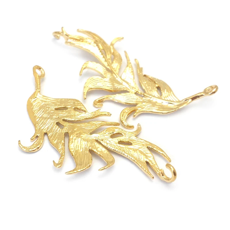 4PCS 18K Gold Color Brass Big Feather Charms Pendants High Quality Diy Jewelry Making Supplies Necklace Accessories for Women