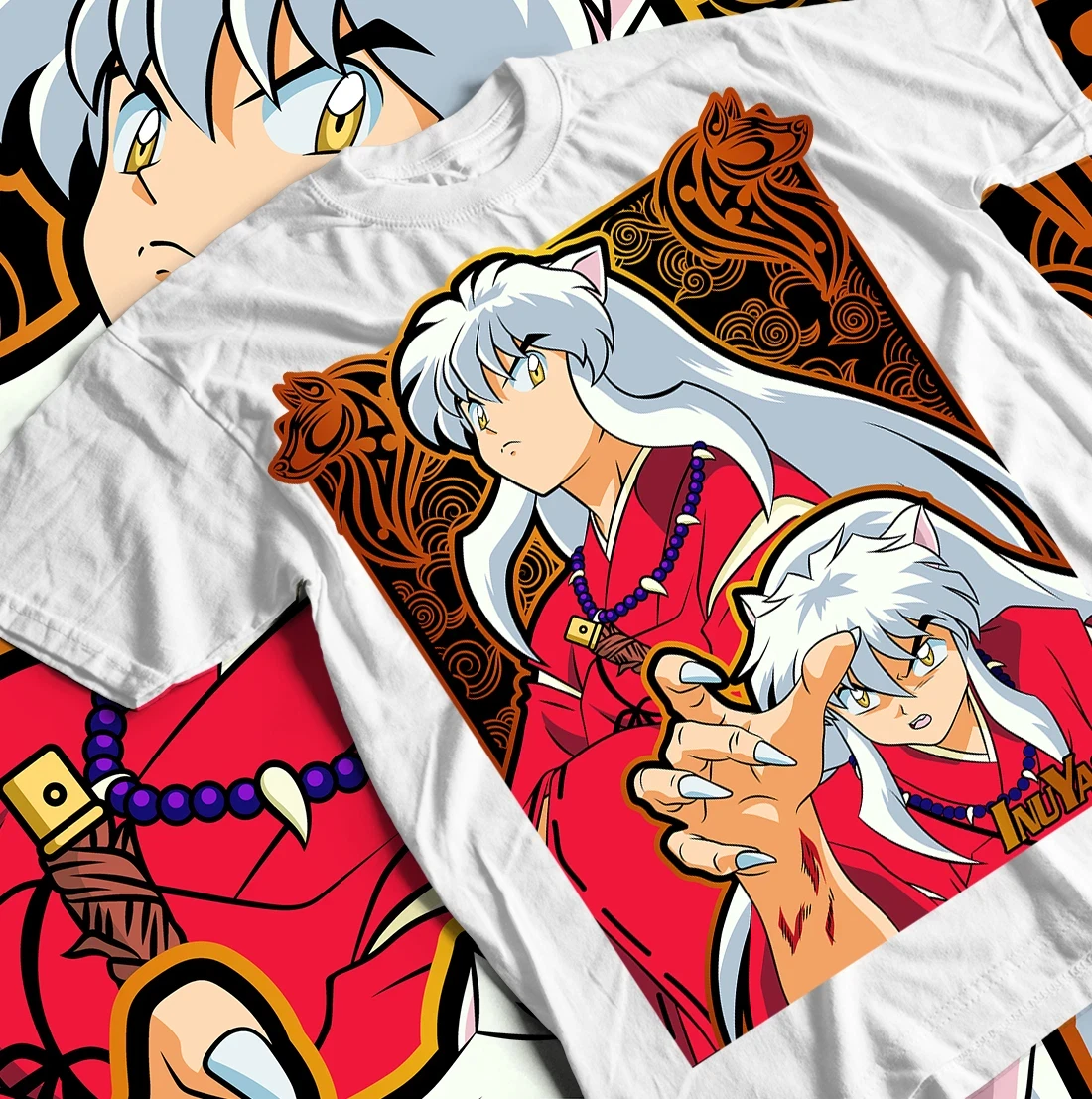 Camiseta Inuyasha Sesshomaru Red Moon Inu Yasha Anime Negra de Manga Corta Todas las Tallas