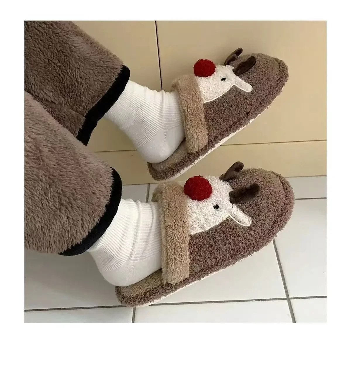 Winter-Weihnachts-Hausschuhe für Damen, Herren, weiche, rutschfeste Sandalen für den Innenbereich, warme, flache Plüsch-Slides für Paare, Unisex, niedliche Schuhe für Erwachsene – Detail 17