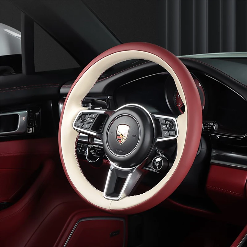 Customized Hand Sewing Braid Car Steering Wheel Cover for Porsche 718 911 Cayenne Macan Panamera Genuine Leather Car Accessories