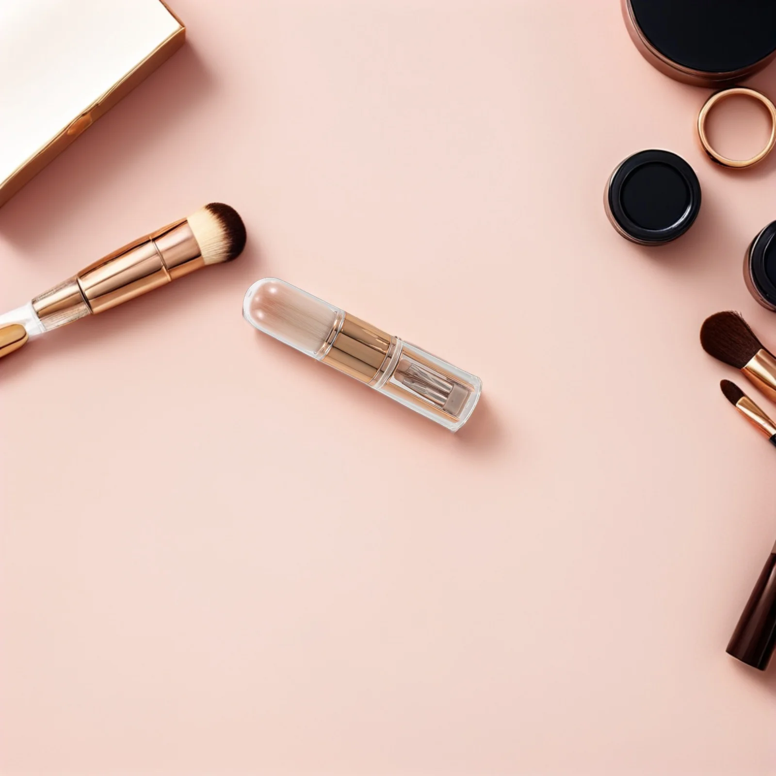 1 Set 5-In-1 Retractable Travel Makeup Brush Set Compact Portable Blush Eyeshadow Concealer Tool For Sensitive Gold