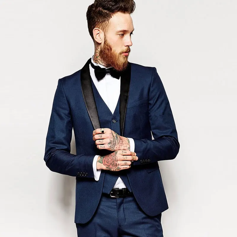 

Latest Design Coat Vest Pant navy blue Men Suits for Wedding Groom Blazer Tuxedo Slim Fit 3-piece Costume Hommes Terno Masculino