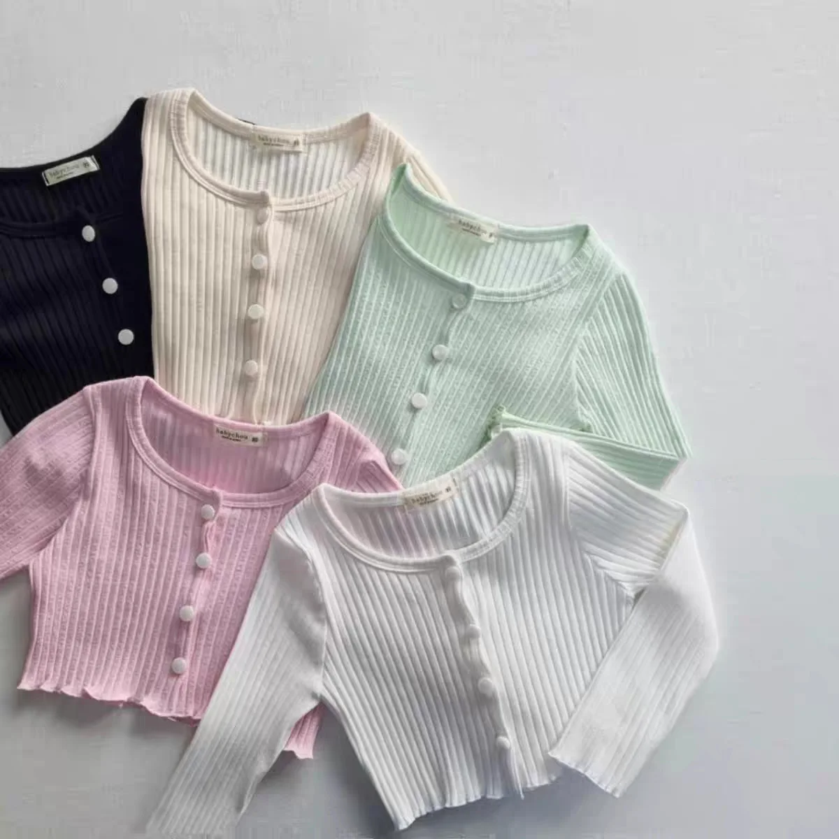 

Korean Children Clothing Spring and Autumn New Girls Solid Pit Stripe Mushroom Edge Slim Fit Cardigan Jacket Trendy