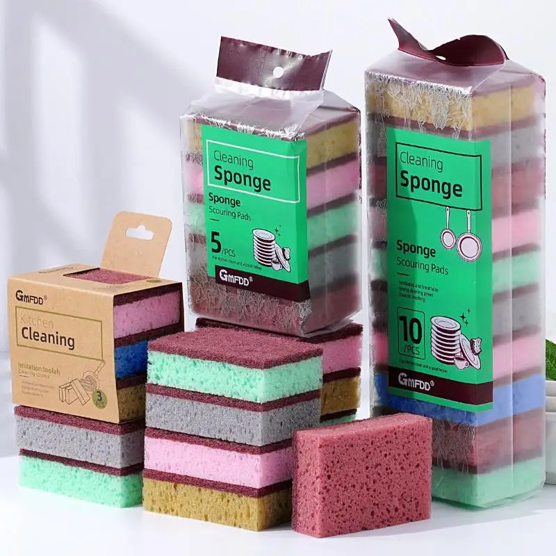 

5PCS/10PCS Kitchen Stain Removal Sponge Clean Cotton Dishwashing Sponge Wipes Bathroom Cleaning Utensils High Density Sponge