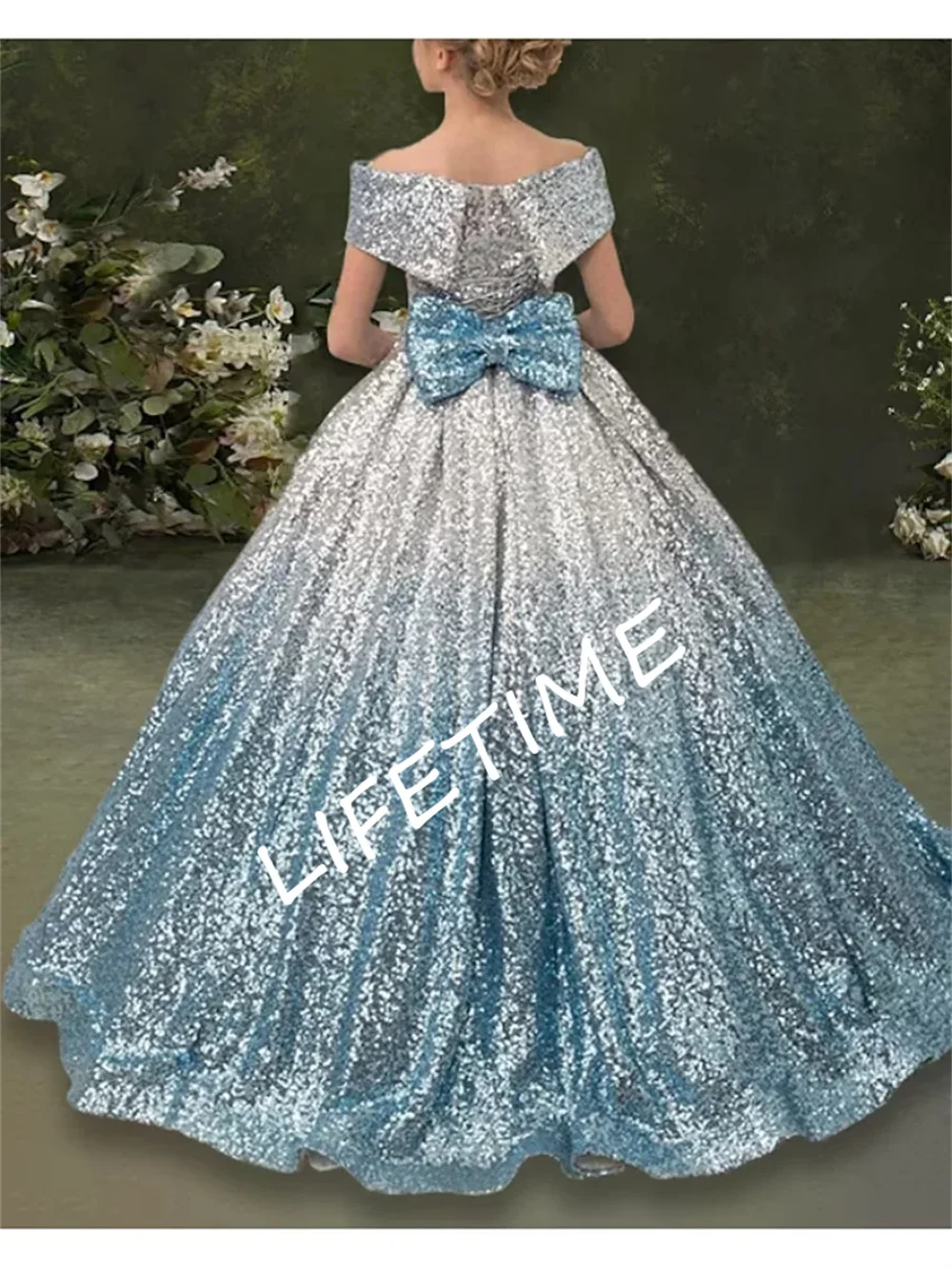 Ball Gown Sweep Train Flower Girl Dress Pageant Frozen Elsa Juniors Cute Prom Dress Sequined with Bow Sparkle Fit 3-16 Years