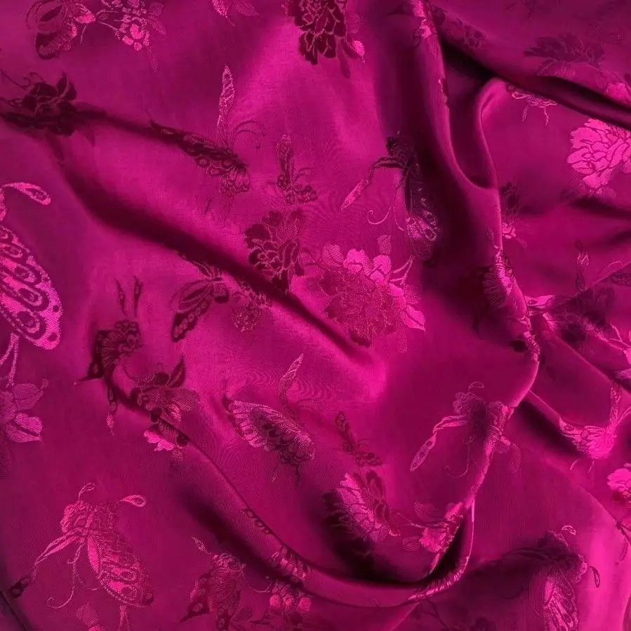 

New Retro Silk Cotton Satin Fabric with Embroidery Love Flower Large Sve irt Hanfu Qipao Material Home Sponge Pad