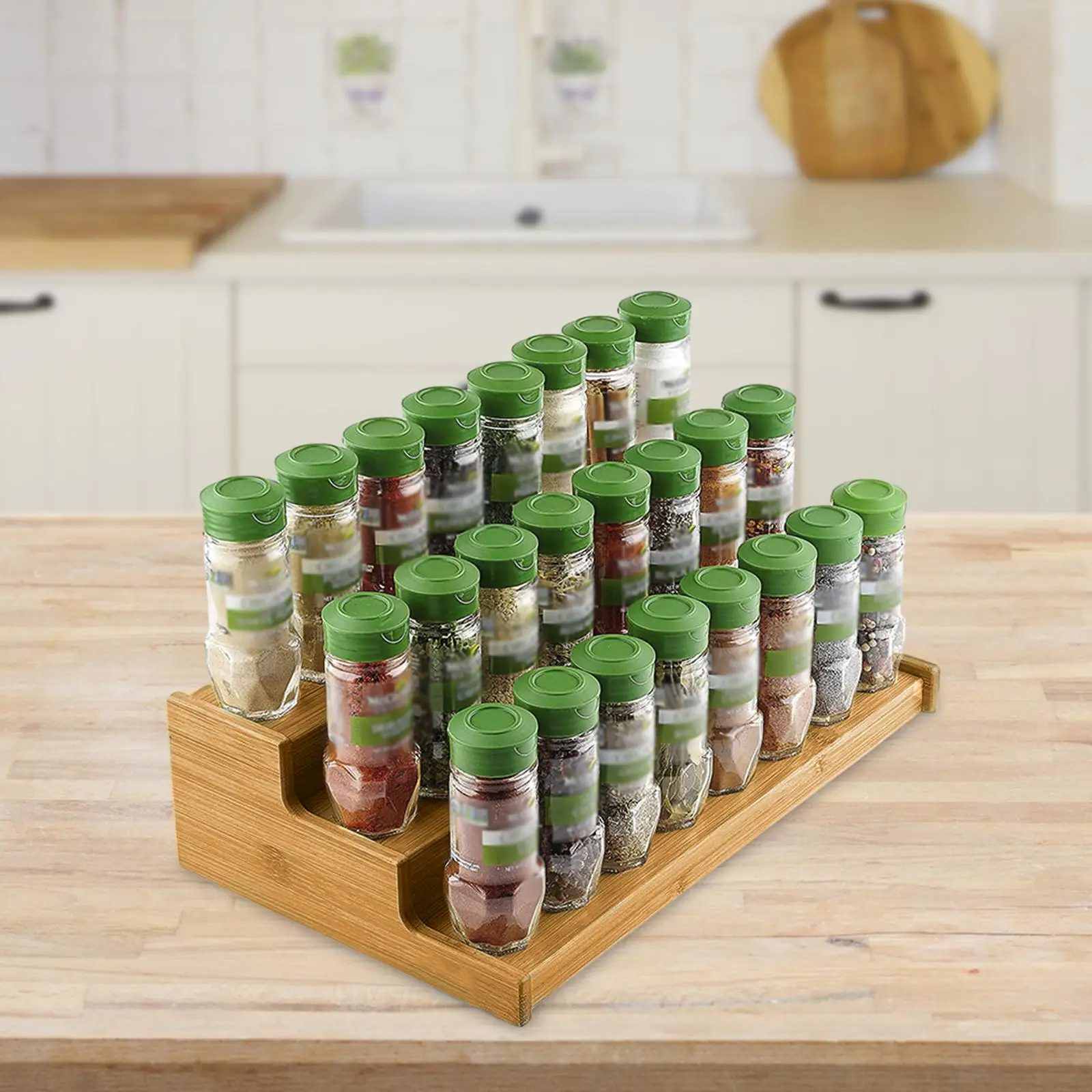 Bamboo Spice Rack Organizer Multifunction Cupboard Display Shelf Jars Condiment Holder Space Saving Bamboo Spice Rack Organizer