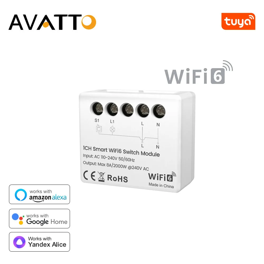 AVATTO Tuya WiFi 6 وحدة تبديل الإضاءة الذكية الصغيرة، مفتاح المنزل الذكي لتقوم بها بنفسك قواطع APP التحكم عن بعد يعمل مع Alexa وGoogle Home #1